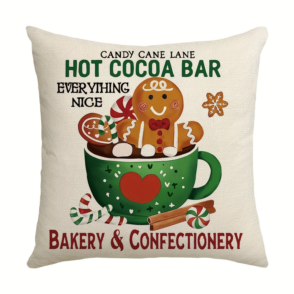 1pc Christmas Gingerbread Man House Throw Pillow Case, 17.7x17.7inch Winter Holiday Baking Lovers Gift, Soft Mat Cover for Home, Bedroom, Indoor Decor