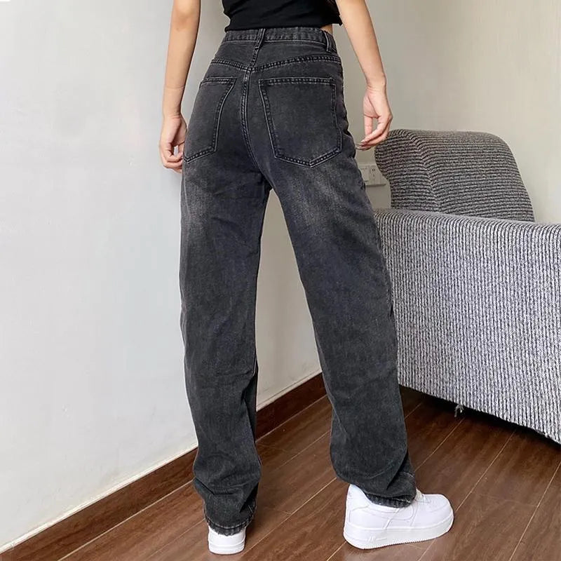 Women's Jeans Mom Baggay High Waist Straight Pants Women White Black Fashion Casual Loose Undefined Trousers
