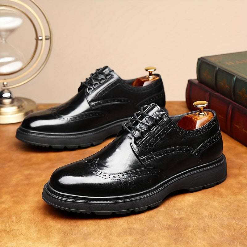Premium Mens Wing-tip Brogue Dress Shoes - Split Leather, Anti-slip Sole, Comfortable Lace-up - Perfect for Business Office, Spring & Autumn
