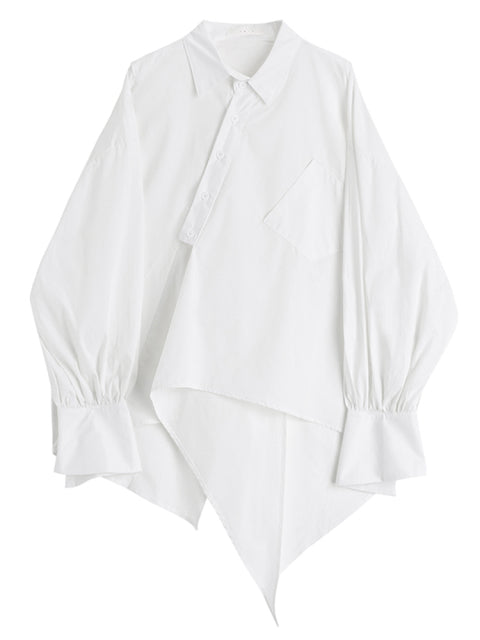 Xakxx - Women Black Irregular Big Size Blouse New Lapel Long Sleeve Loose Fit Shirt Fashion Tide Spring Summer