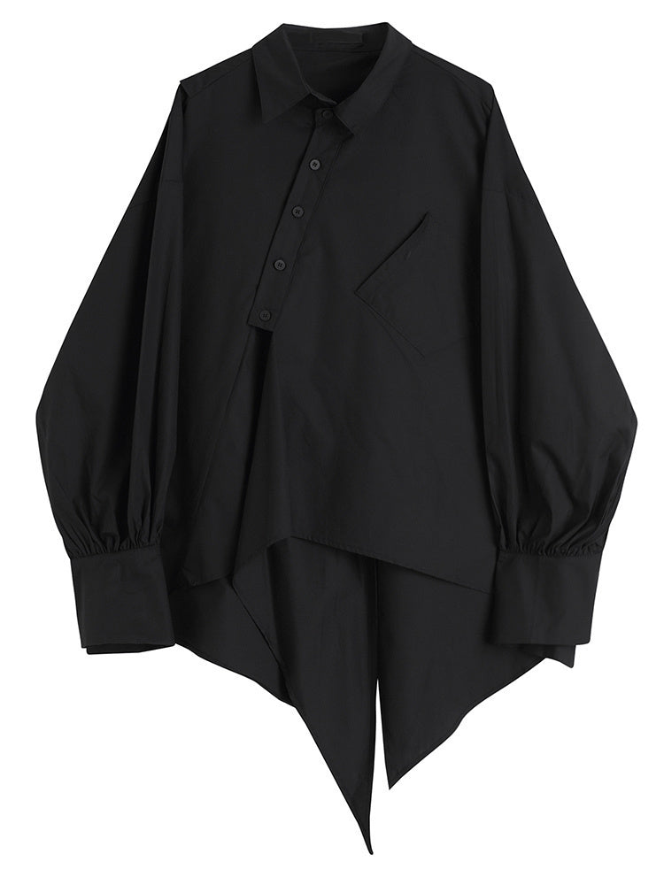 Xakxx - Women Black Irregular Big Size Blouse New Lapel Long Sleeve Loose Fit Shirt Fashion Tide Spring Summer