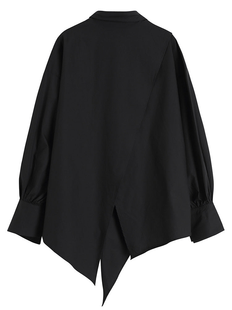 Xakxx - Women Black Irregular Big Size Blouse New Lapel Long Sleeve Loose Fit Shirt Fashion Tide Spring Summer