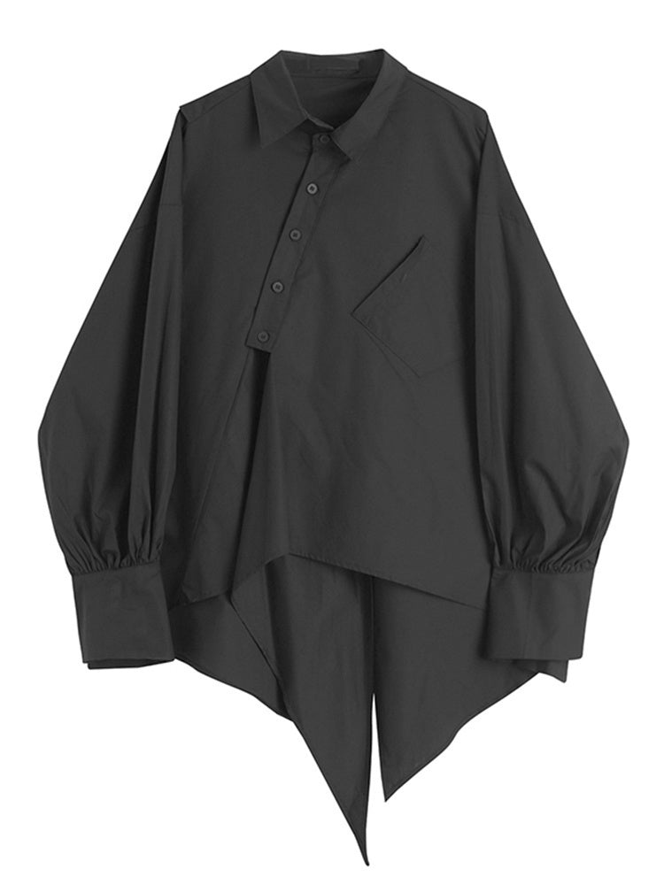 Xakxx - Women Black Irregular Big Size Blouse New Lapel Long Sleeve Loose Fit Shirt Fashion Tide Spring Summer