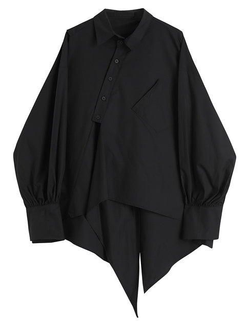 Xakxx - Women Black Irregular Big Size Blouse New Lapel Long Sleeve Loose Fit Shirt Fashion Tide Spring Summer