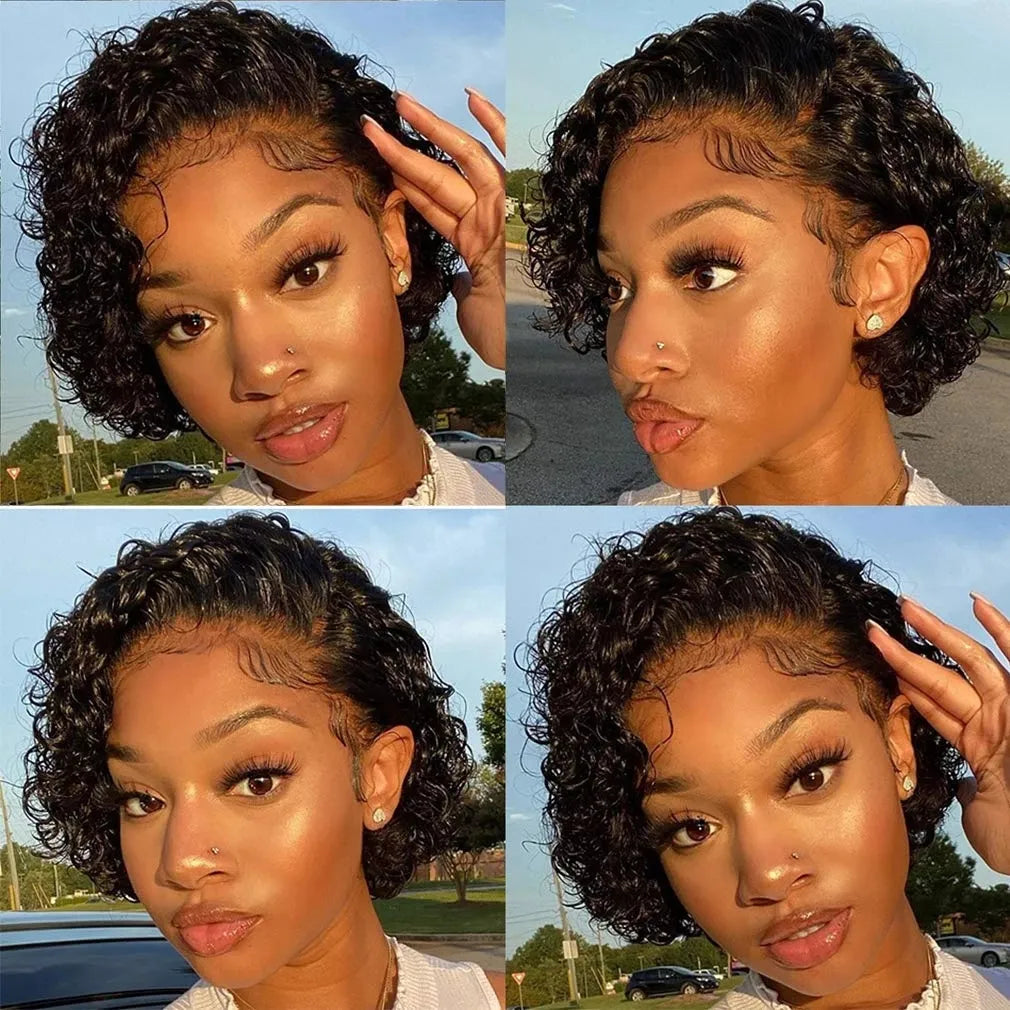 Pixie Cut Wig Short Curly Brazilian Human Hair Wigs 13X1 Transparent Bob Lace Front Wig For Women Pre Plucked Cosplay Daily
