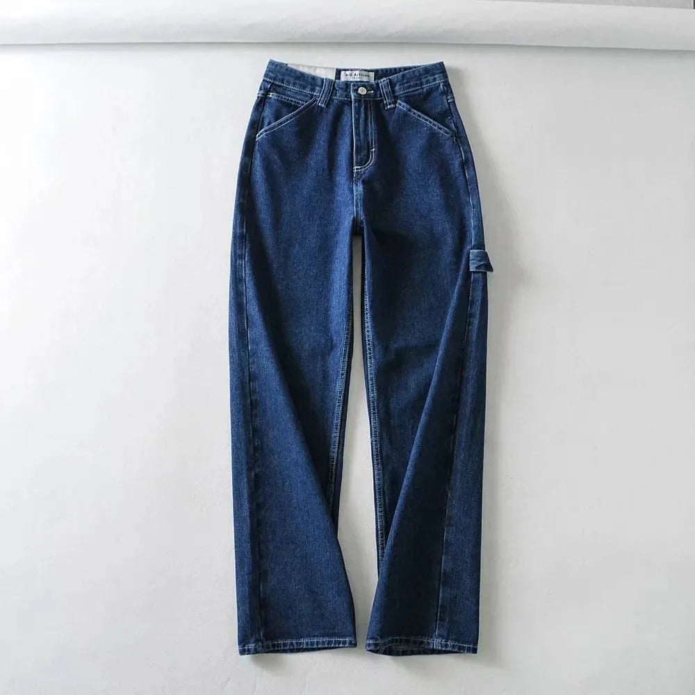 Baggy Jeans for Women Loose High Waist Boyfriend Mom jeans Big Pockets Black Straight Denim Pants Fashion Hot Sale
