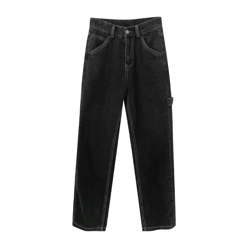 Baggy Jeans for Women Loose High Waist Boyfriend Mom jeans Big Pockets Black Straight Denim Pants Fashion Hot Sale