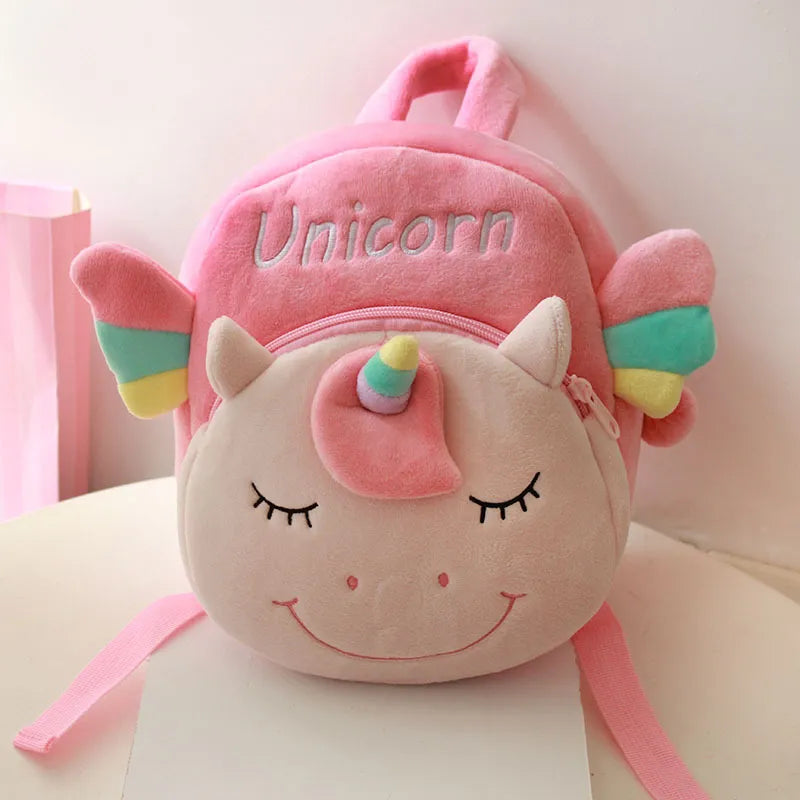 22x20cm Kawaii Unicorn Backpack with Hairball Soft Plush Kindergarten Schoolbags Kids Girls Book Bag Fluffy Anmial Backpack