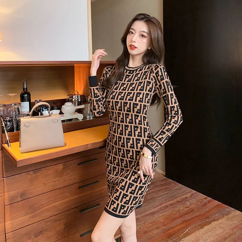Women Casual Dresses Classic vintage Knit Dress Fashion clothes full letter Luxurious senior