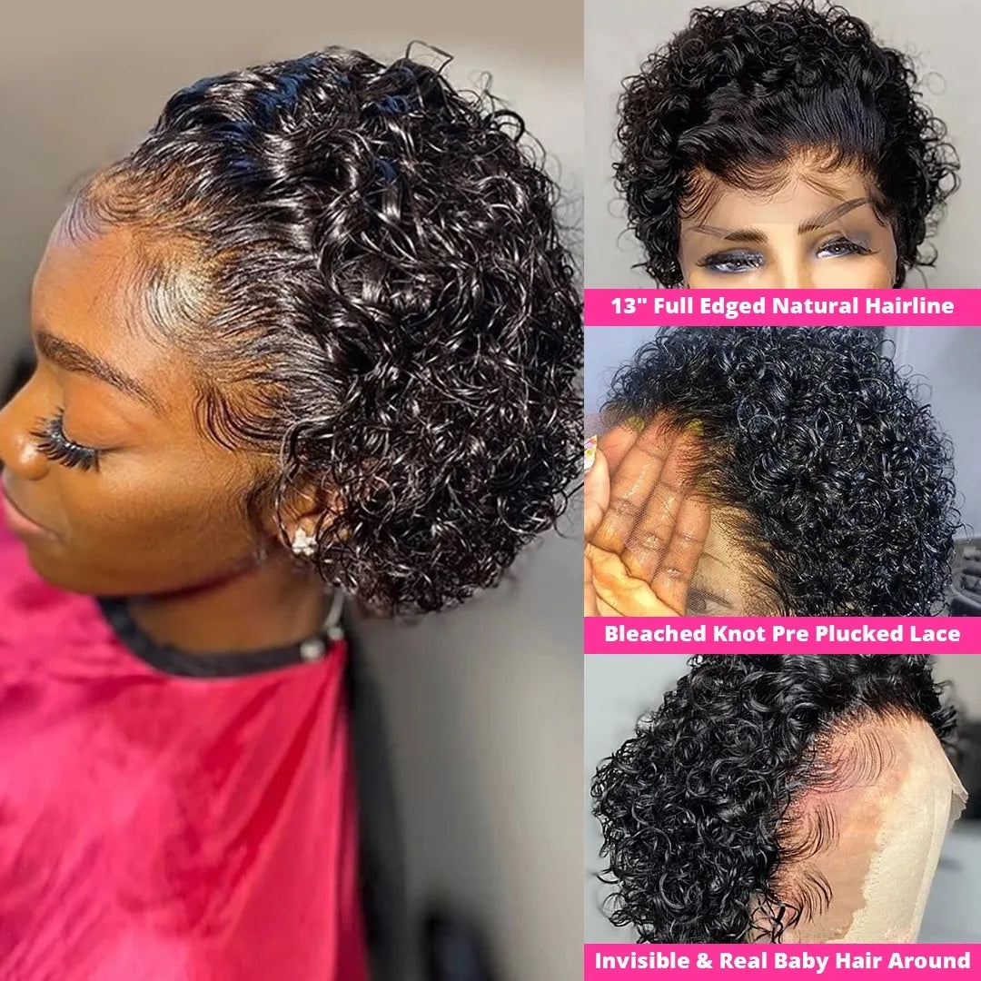 Pixie Cut Wig Short Curly Brazilian Human Hair Wigs 13X1 Transparent Bob Lace Front Wig For Women Pre Plucked Cosplay Daily