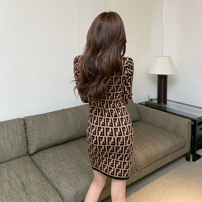 Women Casual Dresses Classic vintage Knit Dress Fashion clothes full letter Luxurious senior