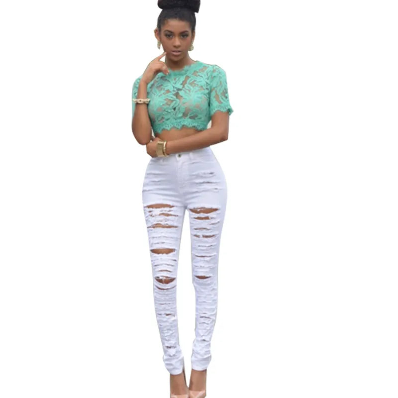 New Designer Denim Women 2018 High Waist Ripped Jeans For Women Skinny Black White Jeans Woman Elastic Slim Jean Female Femme 50 MX190712