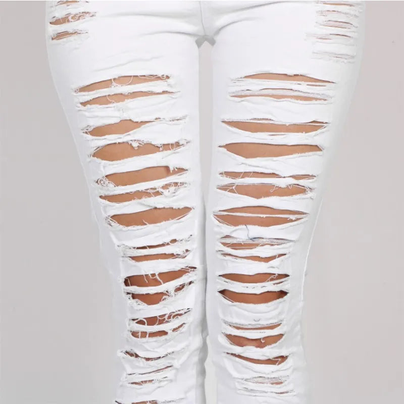 New Designer Denim Women 2018 High Waist Ripped Jeans For Women Skinny Black White Jeans Woman Elastic Slim Jean Female Femme 50 MX190712