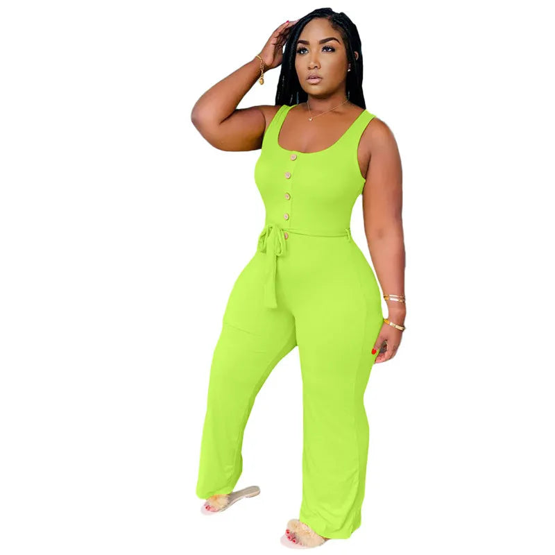Summer Women Plus Size Jumpsuits 3XL 4XL Sleelevess Solid Rompers Casual Jump Suits Black Wide Leg Pants Sexy Tank bodysuits Overalls 5004