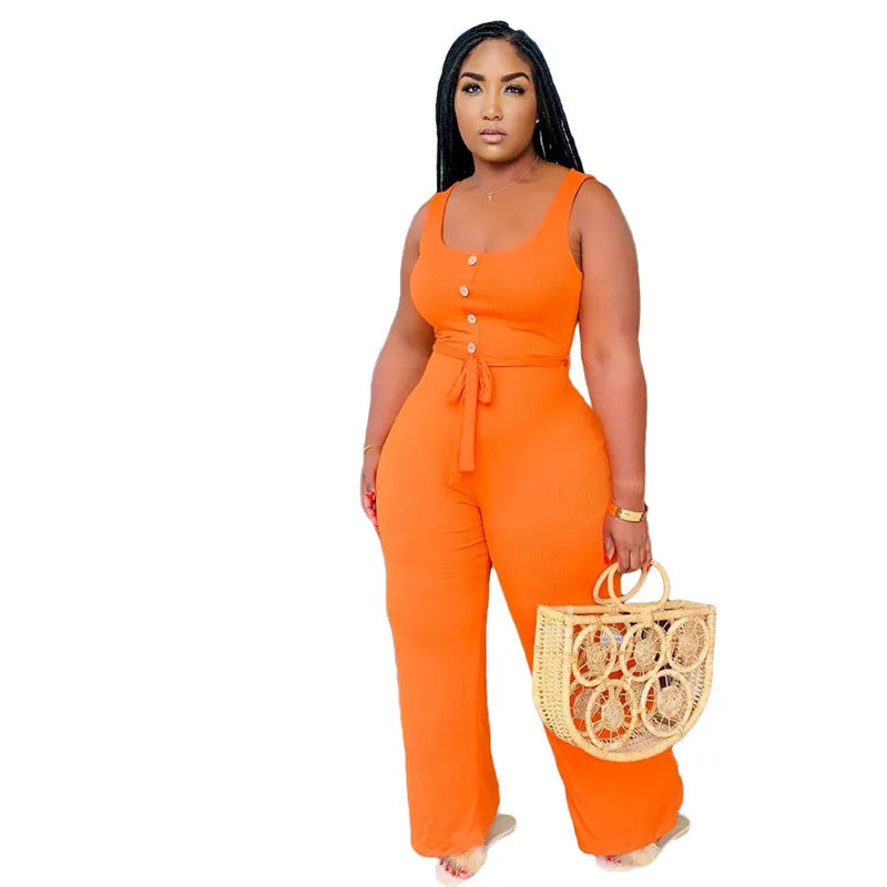 Summer Women Plus Size Jumpsuits 3XL 4XL Sleelevess Solid Rompers Casual Jump Suits Black Wide Leg Pants Sexy Tank bodysuits Overalls 5004
