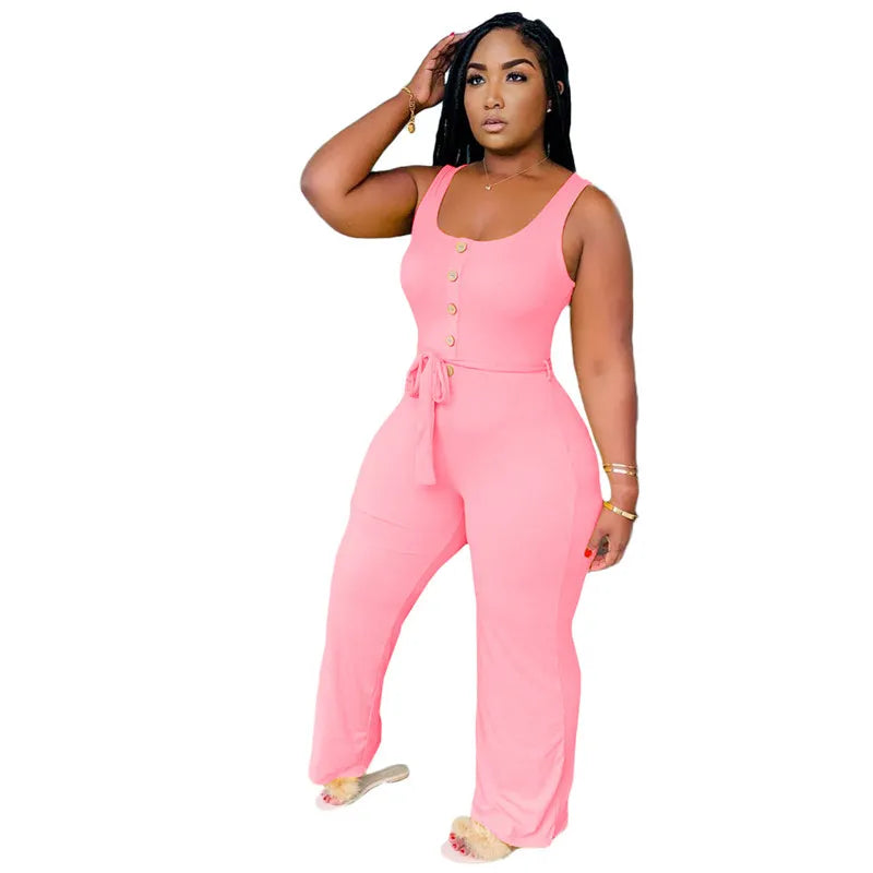 Summer Women Plus Size Jumpsuits 3XL 4XL Sleelevess Solid Rompers Casual Jump Suits Black Wide Leg Pants Sexy Tank bodysuits Overalls 5004