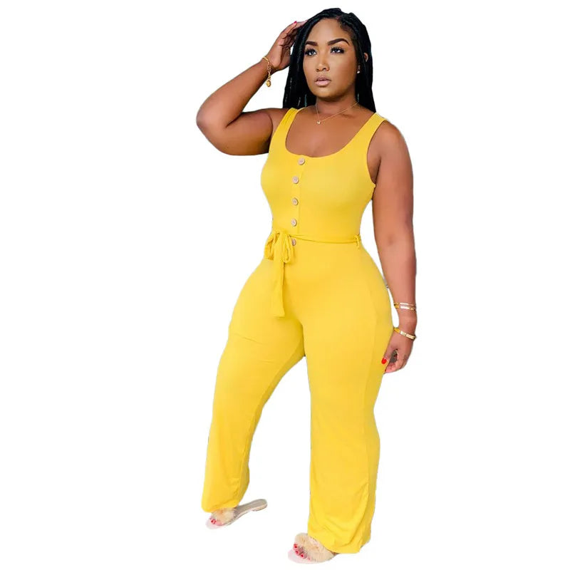 Summer Women Plus Size Jumpsuits 3XL 4XL Sleelevess Solid Rompers Casual Jump Suits Black Wide Leg Pants Sexy Tank bodysuits Overalls 5004