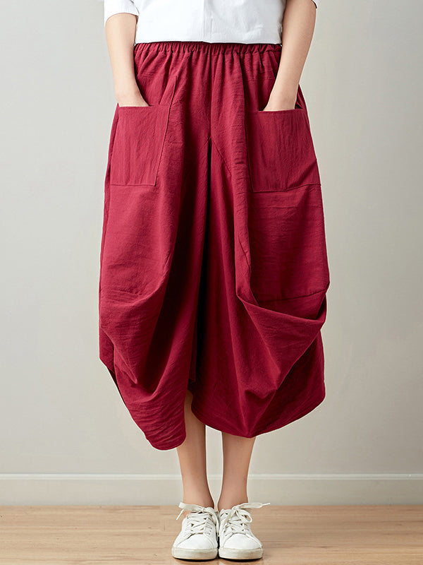 xakxx Artistic Retro Ramie Cotton 6 Colors Loose Irregular Elasticity Skirt