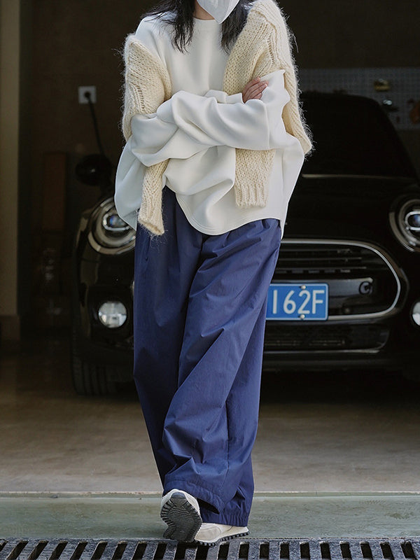 xakxx High Waisted Loose Solid Color Casual Pants Bottoms