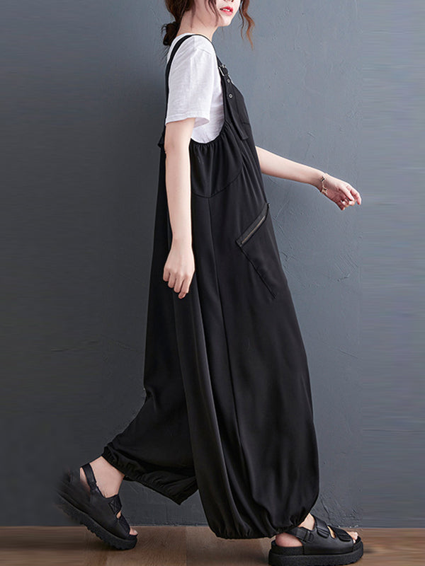 xakxx Loose Oversize Solid Color Zipper Jumpsuits Bottoms