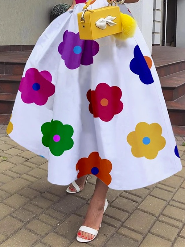 xakxx Sleeveless Floral Printed Square-Neck Midi Dresses