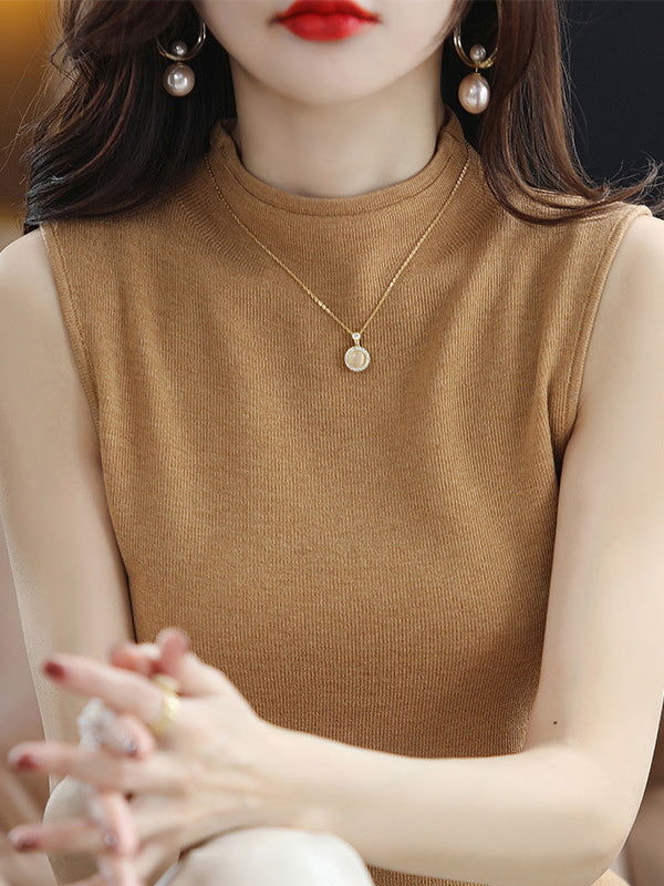 xakxx Simple Casual Solid Color Knitting Vest Top