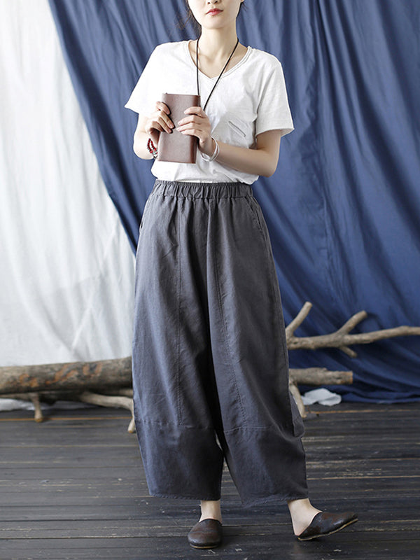 xakxx Simple Solid Color Elasticity Waisted Wide Leg Pants
