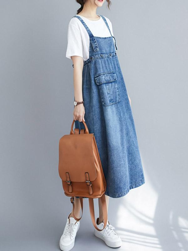 xakxx Original Solid Denim Strapless Dress