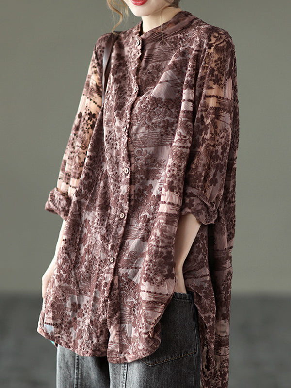 xakxx Vintage Loose Embroidered Lace Hollow Blouse