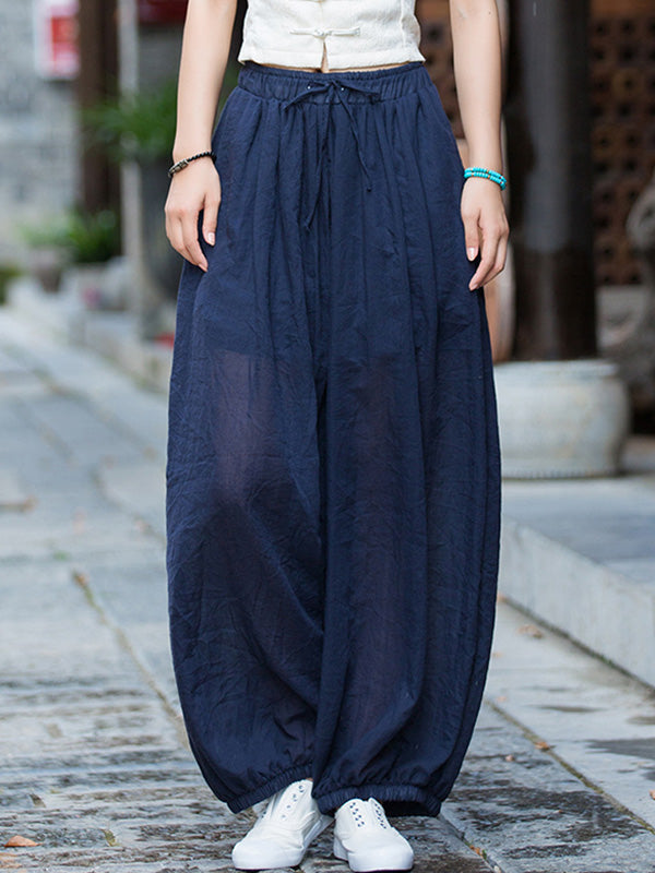xakxx Vintage Wide Leg Loose Solid Color Bloomers Pants