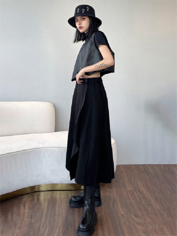 xakxx Casual High Waisted Irregularity Solid Color Skirt