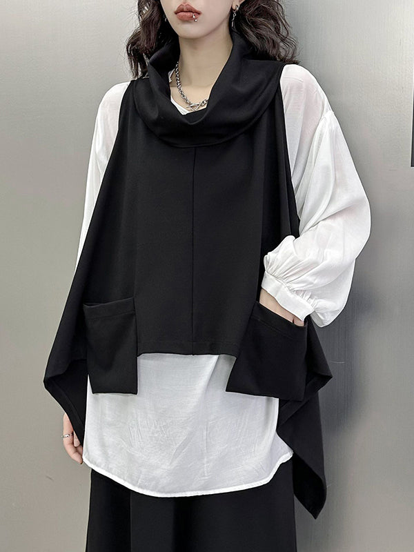 xakxx High-Low Irregular Clipping Hooded Solid Color Heaps Collar Vest Top