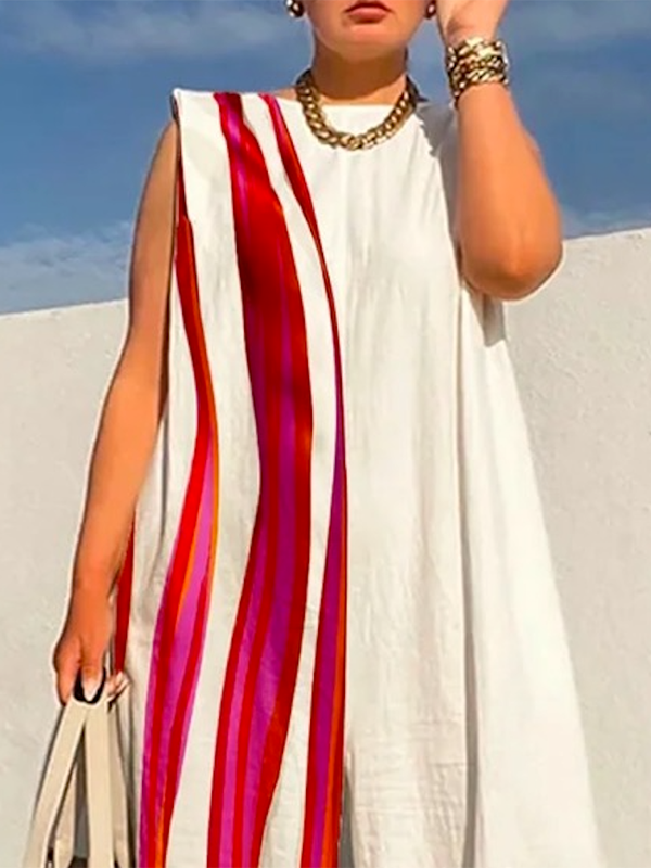 xakxx Sleeveless Wide Leg Contrast Color Printed Striped Jumpsuits