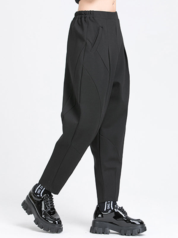 xakxx Simple Casual Split-Joint Pleats Black Harem Pants