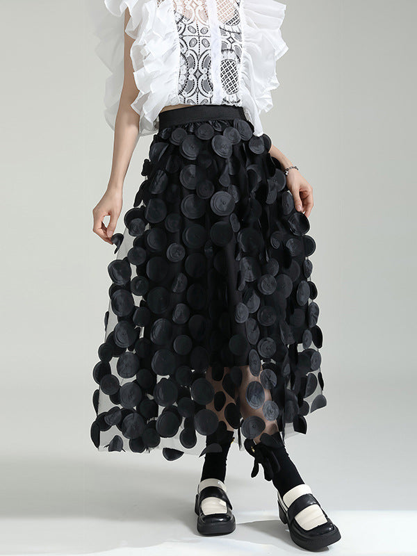 xakxx A-Line High Waisted Mesh Polka-Dot Solid Color Split-Joint Skirts Bottoms