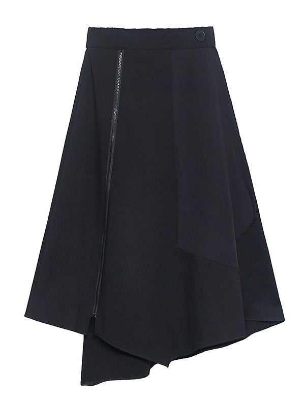 xakxx Casual High Waisted Irregularity Solid Color Skirt