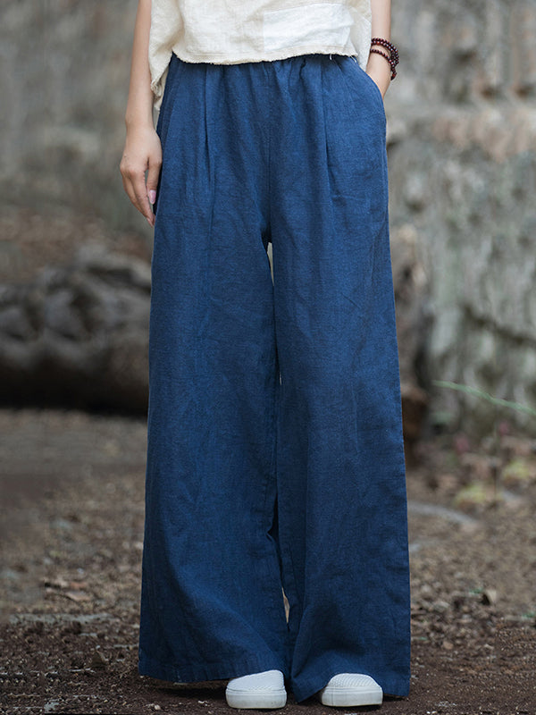 xakxx Wide Leg Elasticity Solid Color Pants Trousers
