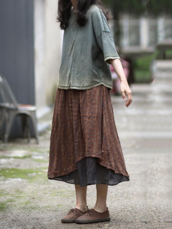 xakxx Retro Plaid Double-deck Skirt