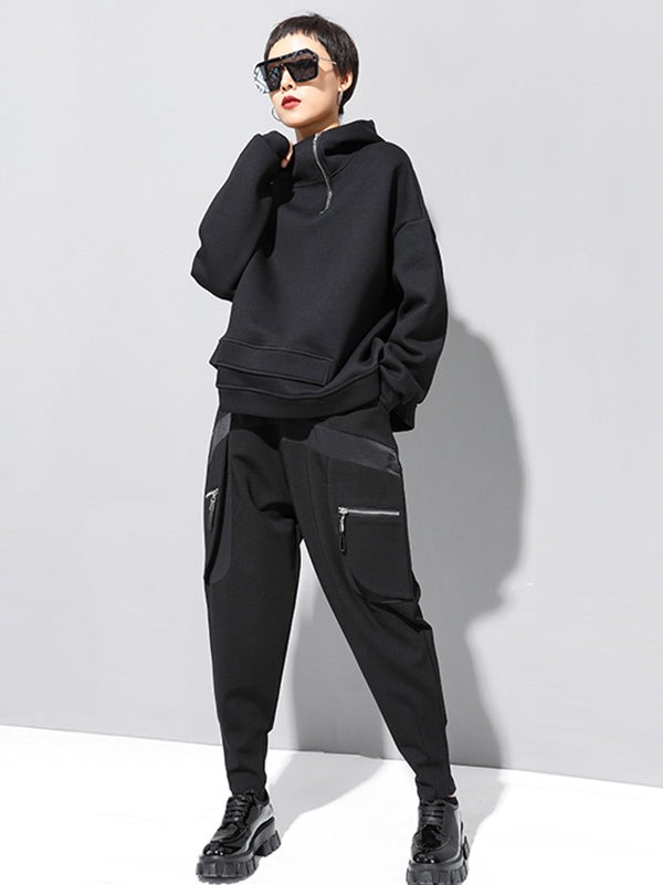 xakxx Stylish Black Asymmetric Zipper Hoodies