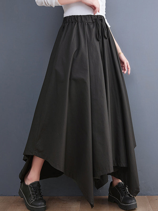 xakxx Cropped A-Line Drawstring Solid Color Pants Culotte