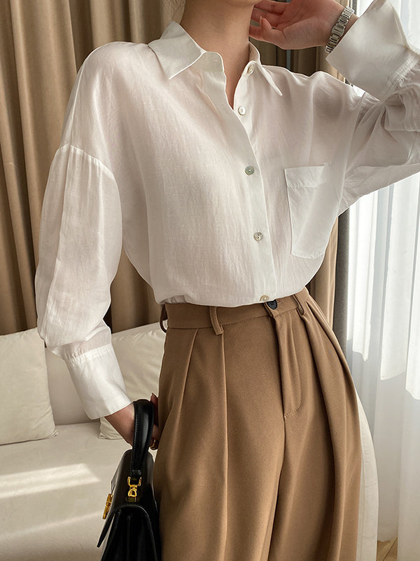 xakxx Solid Color Lapel Blouses&Shirts Tops
