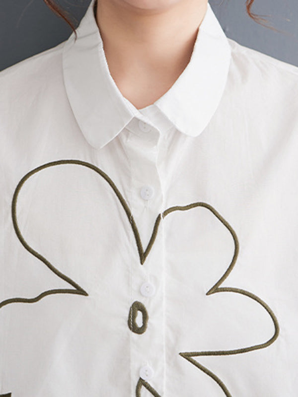 xakxx Loose Short Sleeves Floral Printed Lapel Blouses