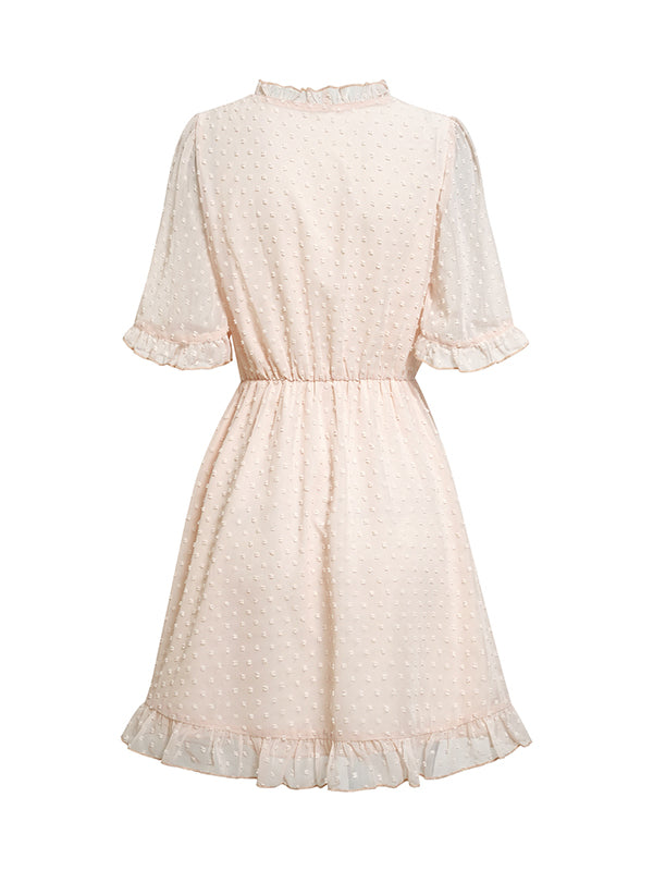 xakxx A-Line Loose Jacquard Ruffled Solid Color V-Neck Mini Dresses