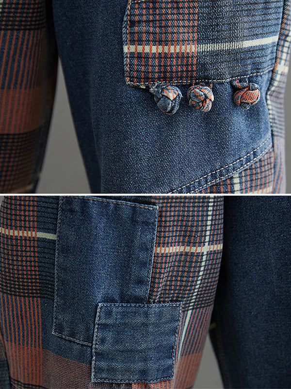 xakxx Original Artistic Retro Plaid Jean Pants