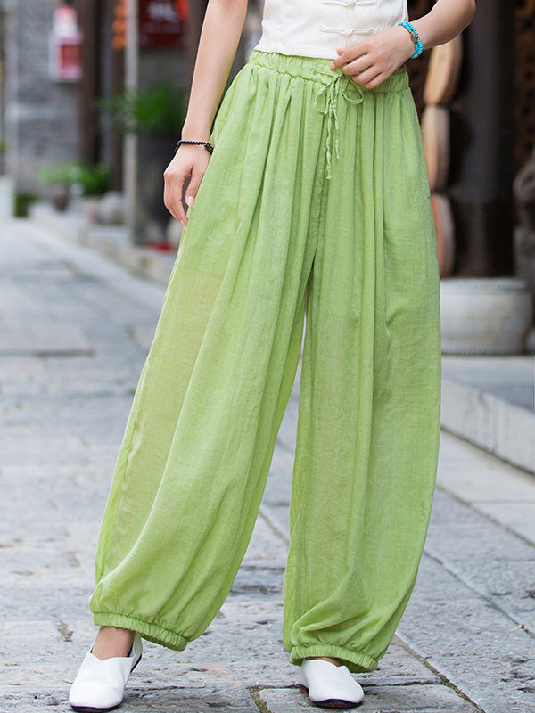 xakxx Vintage Wide Leg Loose Solid Color Bloomers Pants