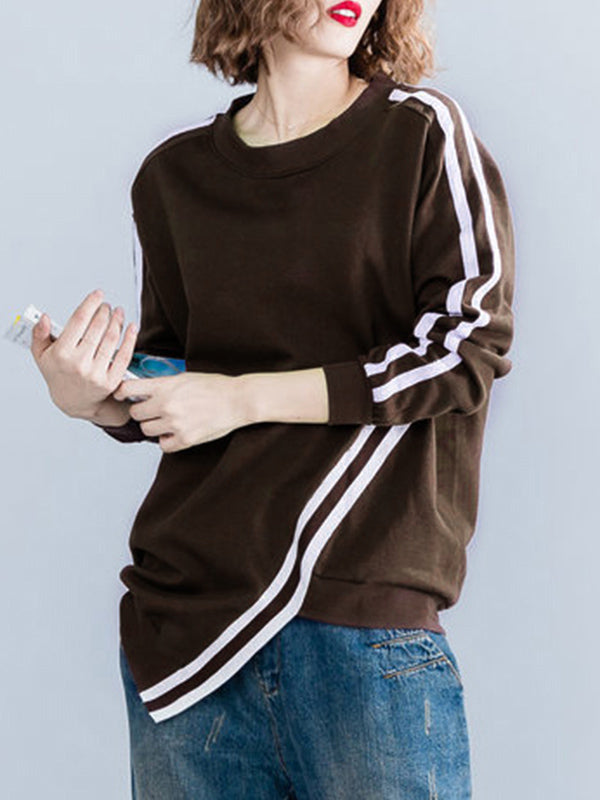 xakxx Cropped Long Sleeves Striped Round-Neck Hoodies&Sweatshirt