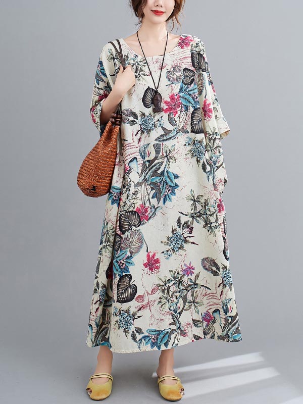 xakxx Vintage Floral Round-Neck Dress