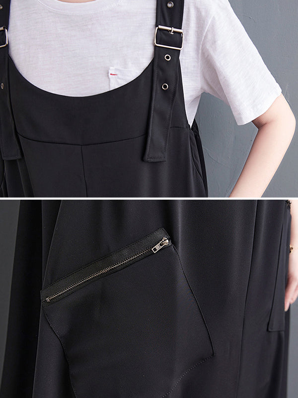 xakxx Loose Oversize Solid Color Zipper Jumpsuits Bottoms