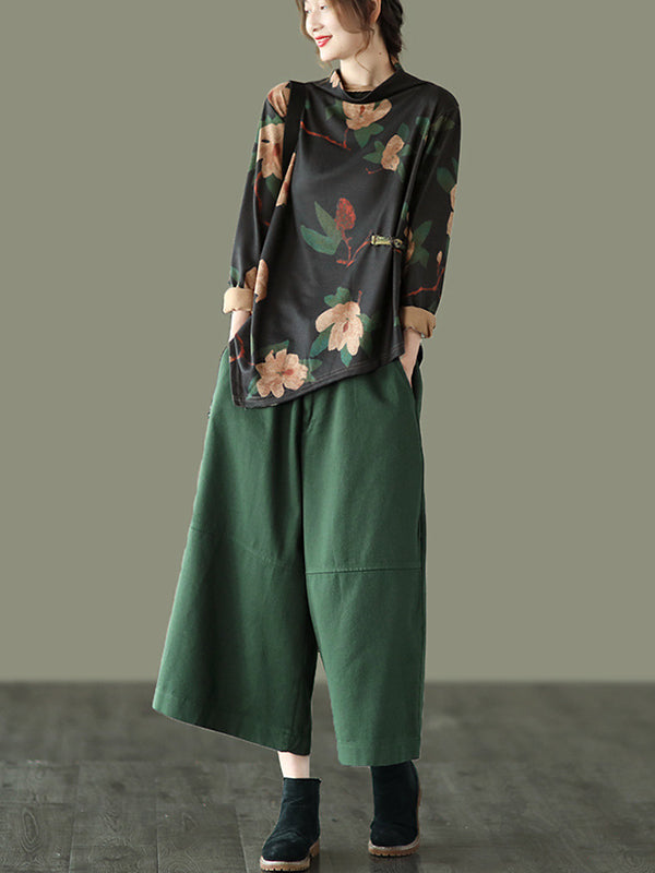 xakxx Simple Wide Leg Loose Solid Color Casual Pants Bottoms