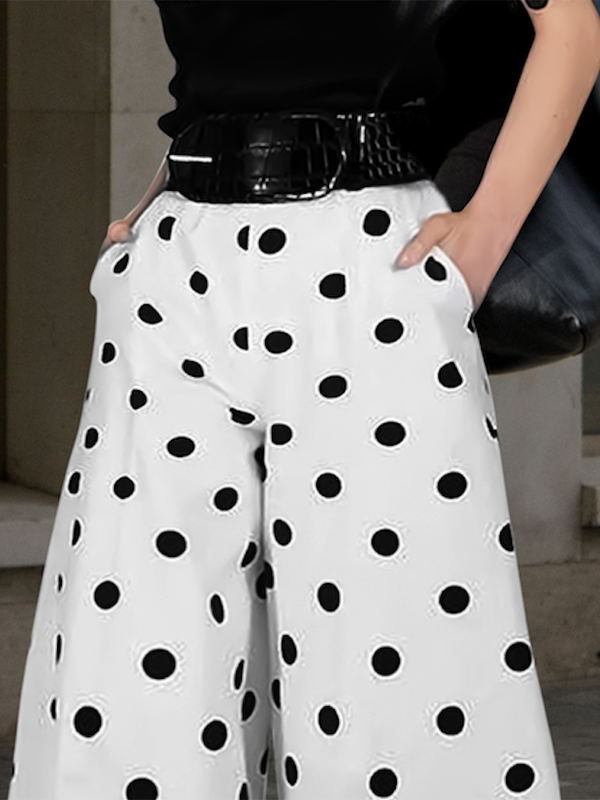 xakxx Loose Wide Leg Polka-Dot Casual Pants Bottoms